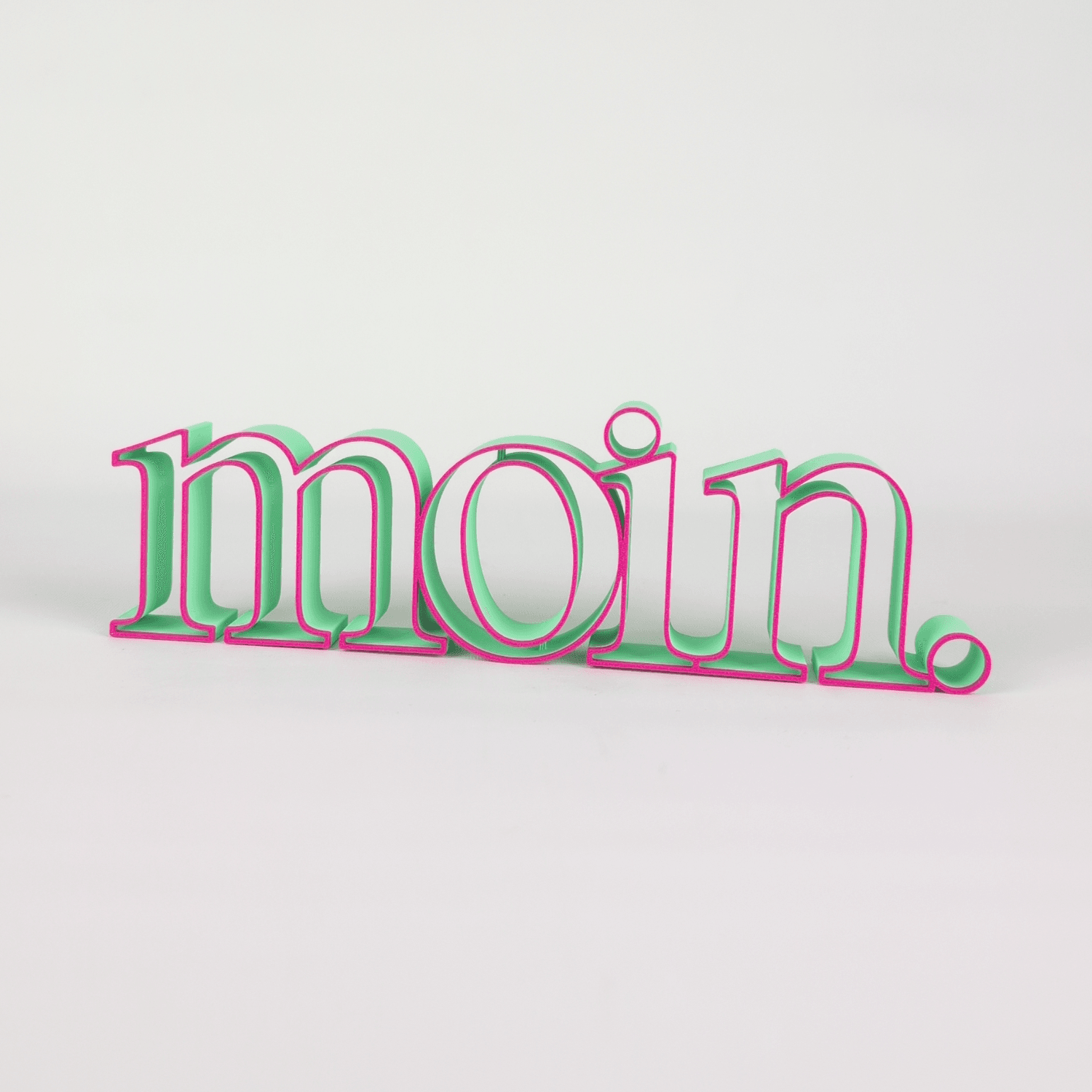 Schriftzug „moin.“ in Mint und Rosa
